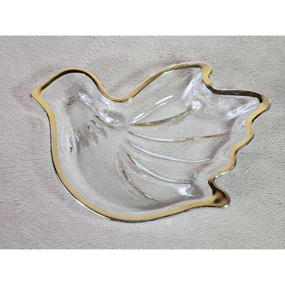 Mikasa Trinket Candy Dish Bird Dove Shaped Clear Glass Gold Trim Accent Vintage - Picture 2 of 9
